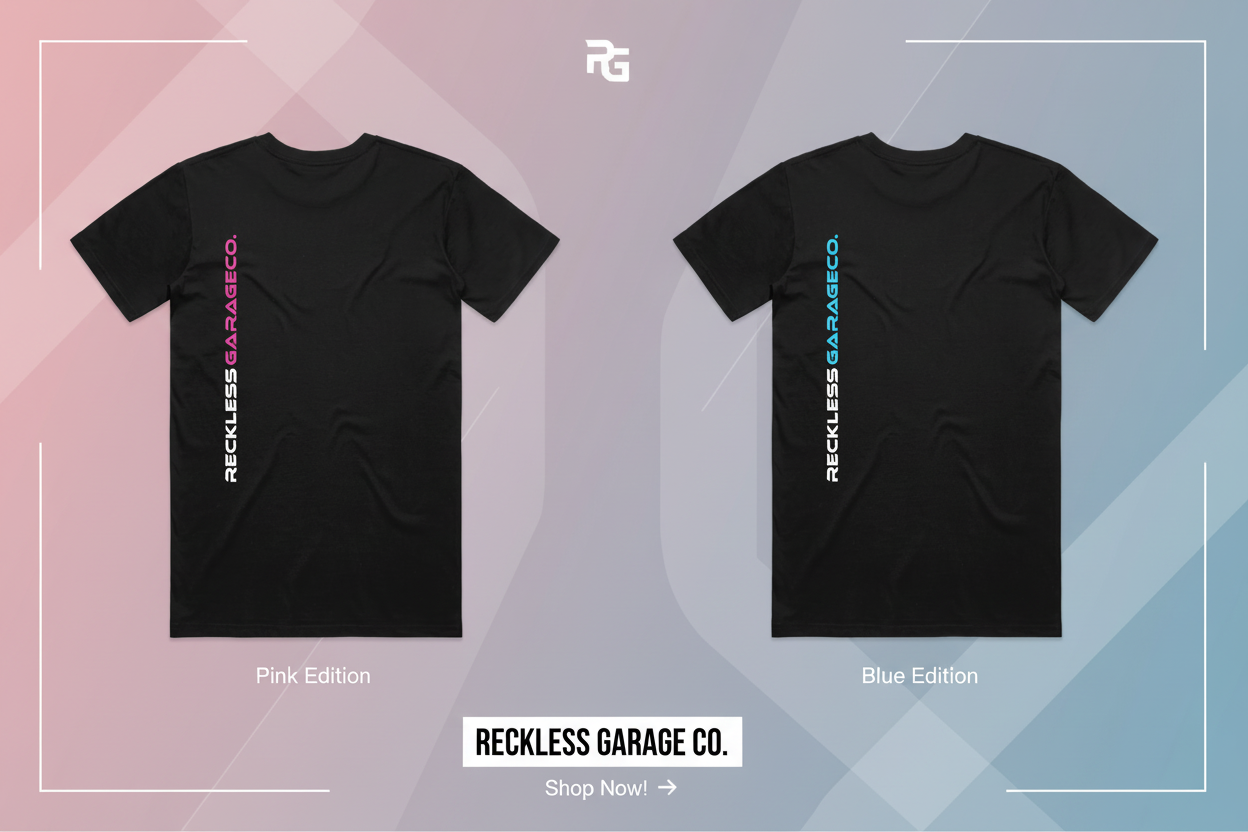 Reckless Tee Pink and Blue Promotional Banner
